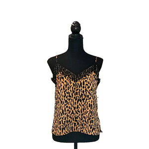 NWT BP Tank Top Cami Leopard Animal Print Black Lace Trim V-Neck Satin Strappy
